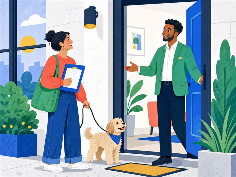 A person at home with a dog who supports their daily wellbeing